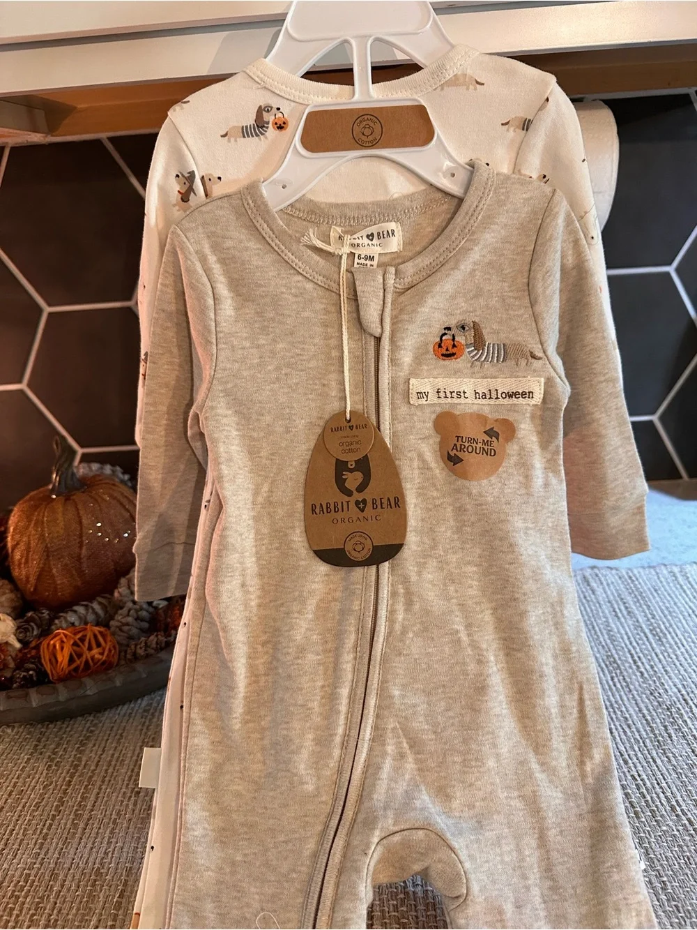 Baby Zip-Front Pajama Set in Cream with Halloween Dachshund Print